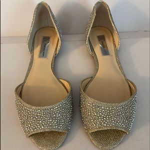 INC Gold/Silver Metallic Glitter/Beaded Flats. Sz 7.5 EUC. Like new. GORGEOUS!